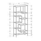 Monarch Specialties 7158 72"H Bookcase - Silver Metal With Tempered Glass-9 asymmetrical display shelves in various sizes