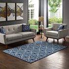 Modway Frame Transitional Moroccan Trellis Area Rug - 8 ft W x 10 ft L - Moroccan Blue/Ivory-Tight Low Pile Weave