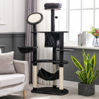 PawHut 60" Multi-Level Plush Cat Tree - Dark Grey-A circular hole on the second platform, easy for your cat to the hammock 