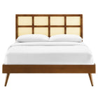 Modway Sidney Cane and Wood Full Platform Bed with Splayed Legs - Walnut-Weight Capacity: 600 lb