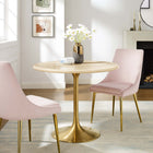 Modway Lippa 36" Round Faux Travertine Dining Table - Gold Travertine-Non-Marking Felt Pad