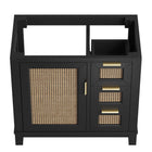 Modway Dixie 36" Solid Wood Bathroom Vanity Cabinet - Black-Open Weave Rattan Detail