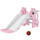 Qaba 3 in 1 Kids Slide with Climber and Basketball Hoop - Pink-3-step ladder assists children in climbing safely 