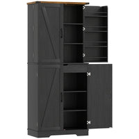 HOMCOM 72" H Farmhouse Kitchen Pantry Cabinet - Black-Two cabinets, eight door shelves and a drawer offer ample storage space 