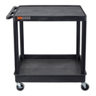 Luxor Flat Top/Tub Bottom Shelf Cart, Black, (TC21-B)-This TC21 cart has a top flat shelf and a bottom tub shelf 24”D x 32”W x 35 3/4”H