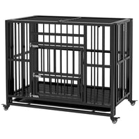 PawHut 37" Heavy Duty Dog Crate with Wheels - Black-Foldable for efficient storage, saving you space 