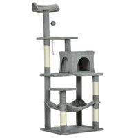 PawHut 56" Cat Tree Tower with Condo, Hammock and Sisal Scratching Posts - Grey-With cat scratching post, deterring them from using furniture 