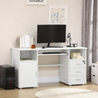 HOMCOM 57.1" Computer Desk with Drawers - White-Ample Storage Space: 1 keyboard tray, 1 cabinet, 3 drawers, 2 open shelves 