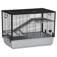 PawHut 23" H 3-Tier Small Pet Cage with Food Dish, Water Bottle and Ramps - Grey-Suitable for hamsters, chinchillas, guinea pigs and other small pets 