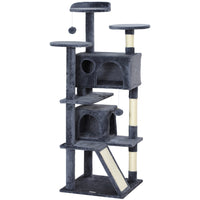 PawHut 54" Cat Tree Tower with Scratching Posts and Condos - Dark Grey-Activity play center keeps cats entertained and active 