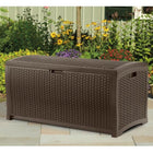 Suncast Resin Wicker Deck Box - 73 Gal. - Java-Perfect for storing cushions, garden supplies, and firewood.