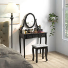 HOMCOM Vanity Desk with Stool - 31.5" L x 15.7" W x 55.1" H - Black-Made of quality MDF board and solid wood 