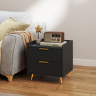 HOMCOM Bedside Table with Gold Metal Legs for Bedroom - Black-Stable MDF for everyday use, with strong and supportive metal legs