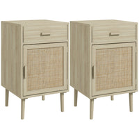 HOMCOM Tall Nightstands with Storage for Bedroom - Oak - Set of 2-Two-piece set offers your room symmetry and clean style