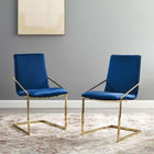 Modway Pitch Performance Velvet Dining Armchair - Gold/Navy - 2 Pack-Gold Stainless Steel
