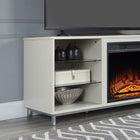 Manhattan Comfort Brighton 60" Modern Fireplace - Black and Beige - Set of 2-Features 2 Long Media Holes for Cable and Wire Management