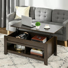 HOMCOM Lift Top Coffee Table with Hidden Storage and Open Shelves - Dark Walnut-Spacious rising tabletop creates a comfortable working area