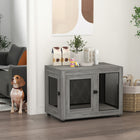 PawHut 37" L Pet Crate End Table with Water-Resistant Cushion and Double-Door - Grey-Made to function as a side table or a dog crate 
