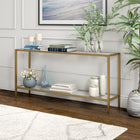 Hudson&Canal Hera 64"W Console Table with Glass Shelf - Brushed Brass-Features easy assembly