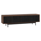 Hudson&Canal Whitman TV Stand for TV's up to 75" - Satin Walnut/Black Grain-Features four doors with open-concept storage cabinets
