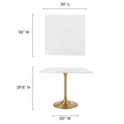 Modway Lippa 36" Square Wood Dining Table - Gold White-Lacquered MDF Tabletop