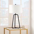Hudson&Canal Marduk 25.5" Tall Table Lamp with Fabric Shade - Blackened Bronze/White-Handcrafted blackened bronze finish is applied to the novelty metal base