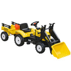 Aosom Kids Pedal Ride-On Excavator with Front Loader and Trailer - Yellow-Made of plastic and metal frame to hold weights up to 77lbs 