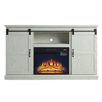 Manhattan Comfort Myrtle 60" Modern Fireplace - Black and Cream Oak - Set of 2-Traditional Barn-Like Electric Fireplace for Indoor Living Room Usage