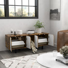PawHut Hidden Cat Litter Box Enclosure with 2 Cabinets and Sand Drain Pad - Rustic Brown-Furniture style goes well with your home decor 