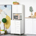 HOMCOM 63" H Modern Kitchen Cabinet with Microwave Space - White-Cable management system can prevent your wires from being tangled efficiently 