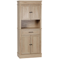 HOMCOM 72" H Modern Freestanding Kitchen Cabinet with Doors, Adjustable Shelving and Microwave Space - Oak-Its elegant colonial design makes it a central and functional piece in any room, such as the kitchen, bathroom, bedroom, hallway, etc. 