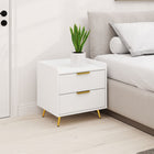 HOMCOM Bedside Table with Gold Metal Legs for Bedroom - White-Two drawers and a flat tabletop mean plenty of storage
