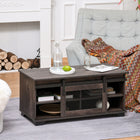 HOMCOM Farmhouse Coffee Table with Sliding Barn Door - Dark Brown-Colour: Dark Brown