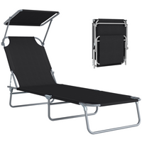 Outsunny Outdoor Lounge Chair - Adjustable Folding Chaise Lounge - Black-Suitable for outdoor park, garden, patio, poolside, conservatory, beach and more