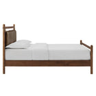 Modway Leni Full Size Vegan Leather and Wood Platform Bed Frame - Walnut Mushroom-No Box Spring Needed
