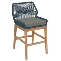 Modway Wellspring Outdoor Patio Teak and Rope Counter Stool - Blue Graphite-Natural Wood Grain Finish
