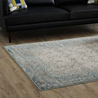 Modway Dilys Distressed Vintage Floral Lattice Area Rug - 8 ft W x 10 ft L - Teal Brown/Beige-Gripping Rubber Underside