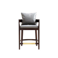 Manhattan Comfort Ritz 22" Mid-Century Modern Faux Leather Upholstered Counter Stool - Grey and Dark Walnut-Mid-Century Modern Counter Stool with Backseat Perfect for Bar and Kitchen Use
