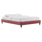 Modway Current Performance Velvet Queen Platform Bed with Wood Legs and Gold Metal Sleeves - Dusty Rose-Assembly Required