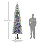 HOMCOM 9' Snow-Flocked Pencil Artificial Christmas Tree with Remote - Green-Pencil-shaped design saves space, great for small areas 