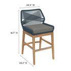Modway Wellspring Outdoor Patio Teak and Rope Counter Stool - Blue Graphite-Hand-Woven Rope