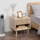 HOMCOM Modern Nightstand with Drawer and Open Shelf - Natural Wood-Works well as a bedside table, sofa side table, or small organizer for small rooms 