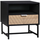 HOMCOM Modern Bedside Table with Drawer and Storage Shelf - Black-Two colours and a herringbone pattern gives it a unique look