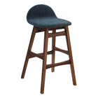 Modway Juno Wood Bar Stool - Navy Fabric - Set of 2-Mid Century Wood Bar Stool