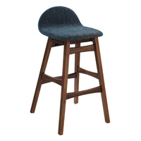 Modway Juno Wood Bar Stool - Navy Fabric - Set of 2-Mid Century Wood Bar Stool