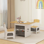Qaba 3 Piece Kids Table & Chair Set with 6 Removable Drawers - Natural-Includes 6 large fabric drawers, fostering your child's great organizing habits
