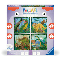 Ravensburger Puzzle UP! Dinosaur Set-4 square puzzles of 25, 36, 42, and 56 pieces, 4 posters, 1 exploration booklet