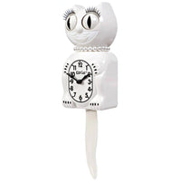 Kit-Cat Klock Vintage Lady Cat Wall Clock with Pearls - White-Iconic character wall clock features the signature rolling eyes and wagging pendulum tail