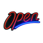 Futech LED Open Sign - 24" W x 13" H - Red/Blue-Sturdy Black PVC Backboard with Blue and Red Neon