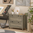 HOMCOM Lateral File Cabinet for Home Office - Grey-Melamine coated particleboard ensures sturdiness and is easy to clean